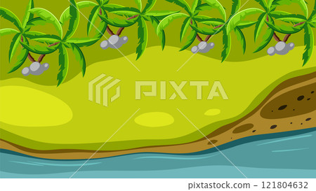 Tropical Island with Palm Trees and Shoreline 121804632