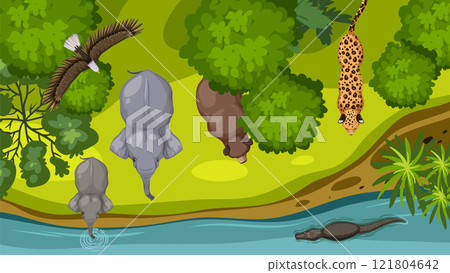 Biodiversity in a Lush Jungle Scene 121804642