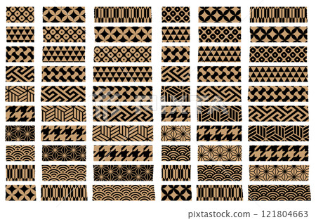 日本圖案遮蔽膠帶向量插圖集黑色 x 金色口音一點裝飾處理 121804663