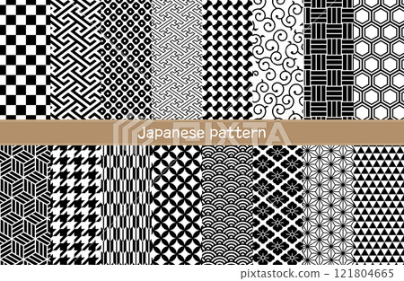 16 種無縫日本圖案套裝:蔓藤花紋、景泰藍、珠地、箭頭笠、重量連接、saaya 形狀、工藝字母連接 16 種無縫日本圖案套裝:蔓藤花紋、景泰藍、珠地、箭頭笠、重量連接、saaya 形狀、工藝字母連接 121804665