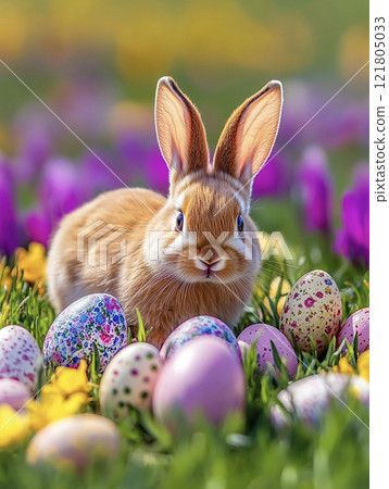 復活節彩蛋和可愛的小兔AI圖像 121805033
