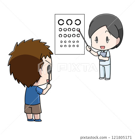 一個男孩做視力測試的插圖 121805171