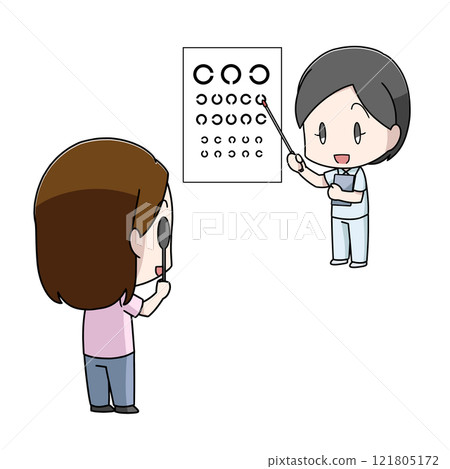 Illustration of a woman taking a vision test Illustration of a woman taking a vision test 121805172