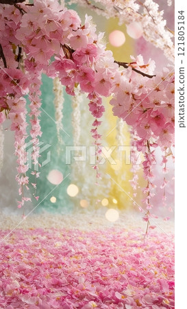 盛開的美麗櫻花和粉紅色的漸變花朵 121805184