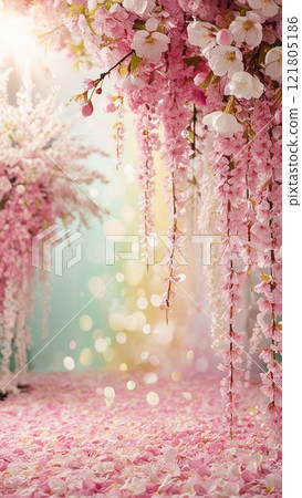 盛開的美麗櫻花和粉紅色的漸變花朵 121805186