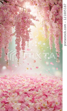 盛開的美麗櫻花和粉紅色的漸變花朵 盛開的美麗櫻花和粉紅色的漸變花朵 121805187