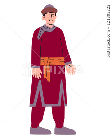 Kazakh man wearing Kazakhstan traditional attire heritage clothes culture tradition dress skullcap hat headdress expressive character colorful design Kazakh man wearing Kazakhstan traditional attire heritage clothes culture tradition dress skullcap hat headdress expressive character colorful design 121805222