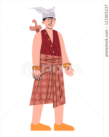 Patih I Gusti Ketut Djelantik Bali Buleleng kingdom leader Indonesian man Indonesia male hero fighter character patriotic warrior historical traditional attire weapon Keris headdress design icon set 121805237