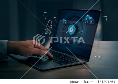 businessman working Digital crime cybercrime protect computer security and data protection 121805263