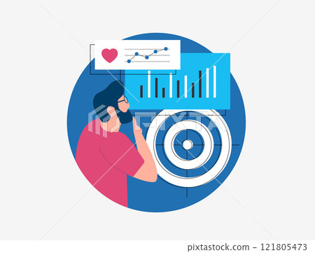 Influencer marketing strategy vector featuring target audience insights, performance metrics and engagement analysis. Social marketing campaigns boosting brand visibility, reach and online presence 121805473