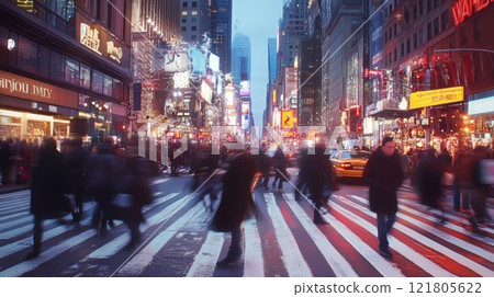 Crowd in big city with pedestrian crossing 121805622