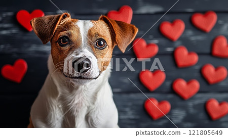 Dog and heart motif Dog and heart motif 121805649