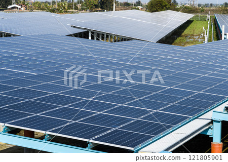 Close-up of Photovoltaic panels for renewable electrical energy production in Taiwan. 121805901