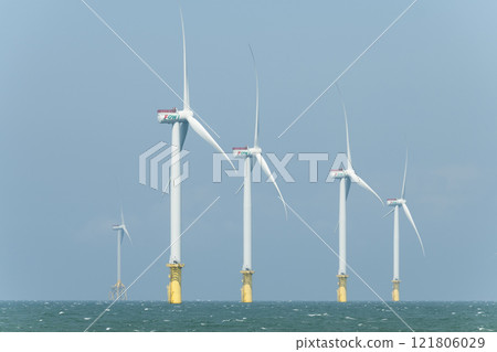 View of the Offshore wind power systems off the western coast of Taiwan. View of the Offshore wind power systems off the western coast of Taiwan. 121806029