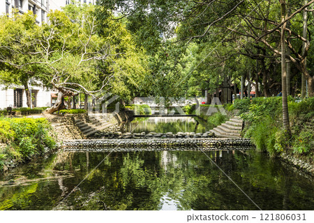 Scenery of Hsinchu moat park at Hsinchu City, Taiwan. 121806031