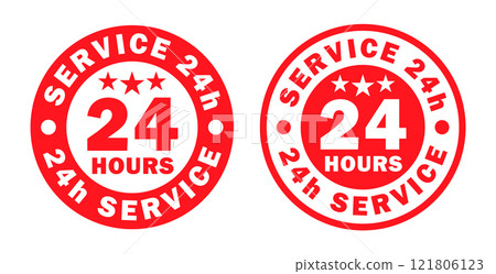 24 7 Service open 24 h hours a day and 7 days a week circle stamp icon. Shop support logo symbol sign button. Vector illustration image. Isolated on white background. 24 7 Service open 24 h hours a day and 7 days a week circle stamp icon. Shop support logo symbol sign button. Vector illustration image. Isolated on white background. 121806123