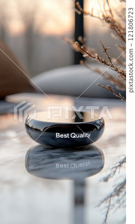 Product highlight: display featuring text best quality as a stamp of excellence, representing premium standards in manufacturing, emphasizing top-tier materials, craftsmanship, customer satisfaction 121806723