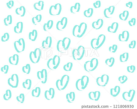 Roughly drawn illustration of many hearts, green background 121806930