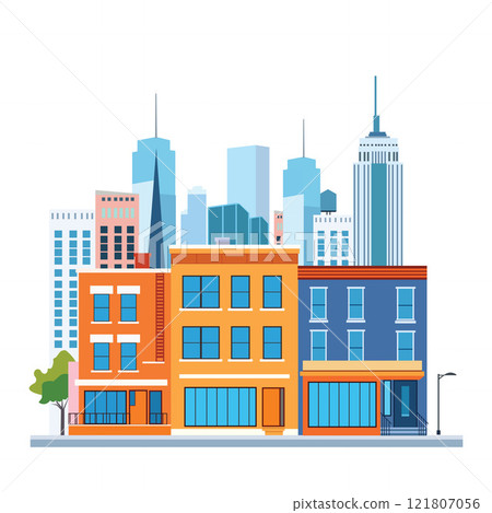 Hotel Apartment Office Building Landscape with Cityscape in the City in Bright Sky 121807056