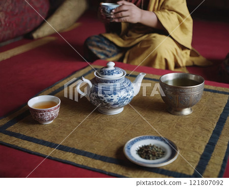 tea party set table in oriental style 121807092