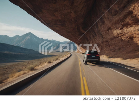 old vintage car on road travel 121807372