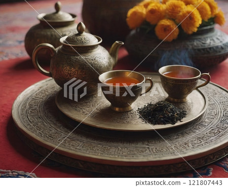 tea party set table in oriental style 121807443