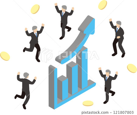 Isometric business person male arrow money rising illustration material Isometric business person male arrow money rising illustration material 121807803