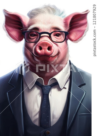 the AI Image Generator, Headed Suit Character in Dark Background for Metaphoric 121807929