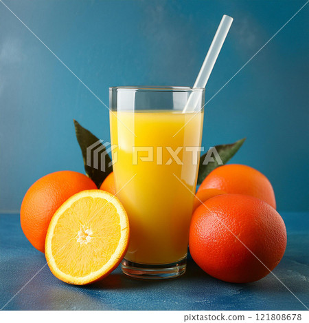 Refreshing Orange Juice with Oranges 121808678