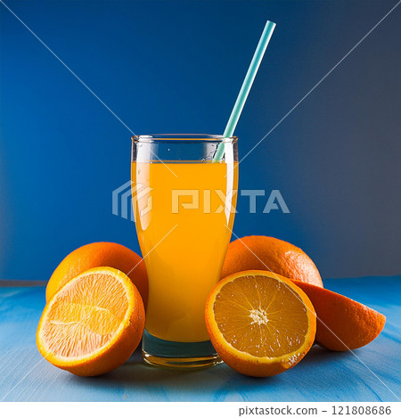 Refreshing Orange Juice with Oranges 121808686