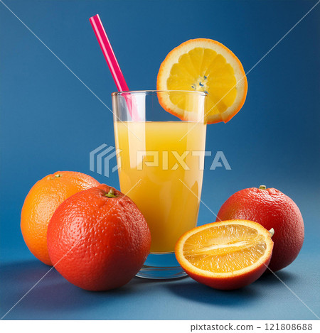 Refreshing Orange Juice with Oranges 121808688