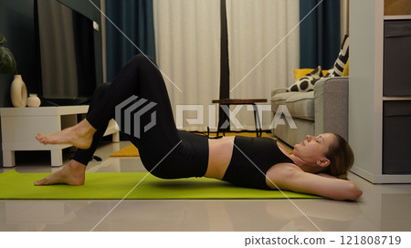 A young woman have a joyfully yoga practice  121808719