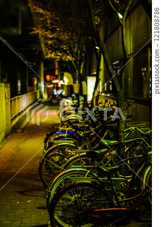 Bicycle storage at night Bicycle storage at night 121808786