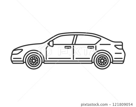 從側面看轎車的插圖（線圖） 121809054