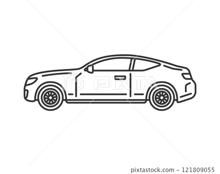 從側面看到的轎跑車插圖(線圖) 從側面看到的轎跑車插圖(線圖) 121809055