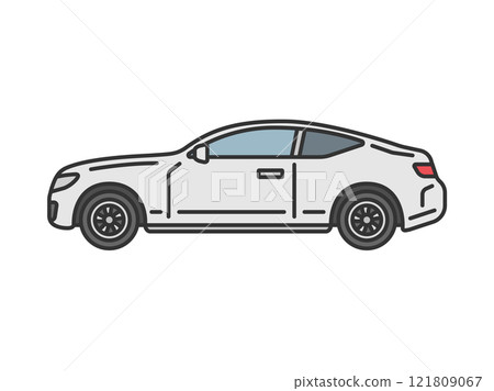 從側面看到的轎跑車（線畫顏色）的插圖 121809067
