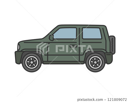 Side view of a cross-country SUV car (line drawing color) 121809072