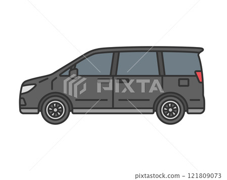 從側面看黑色小貨車(線條畫顏色)的插圖 從側面看黑色小貨車(線條畫顏色)的插圖 121809073