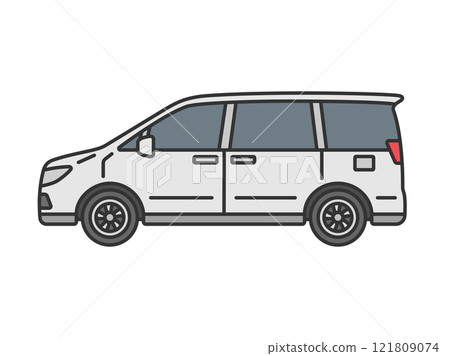 Side view of a white minivan car (line drawing - Stock