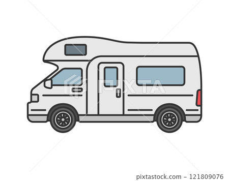 從側面看到的露營車插圖（線條顏色） 121809076