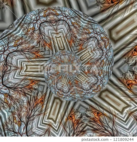 Mystical pattern design for the background. Fantasy flower texture for paper, wrapper, fabric, business card, carpet, tile, flyer printing. Swirl of luxury marble for any type of elegant home decor 121809244