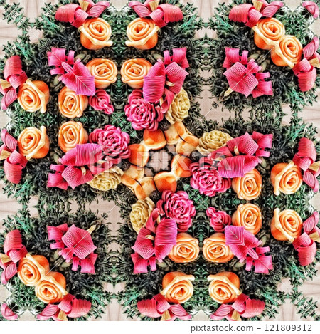 Mystical pattern design for the background. Fantasy flower texture for paper, wrapper, fabric, business card, carpet, tile, flyer printing. Swirl of luxury marble for any type of elegant home decor 121809312