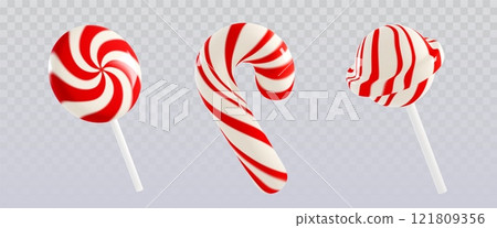 Candy cane and lollipop set on transparent 121809356