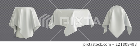 Cover cloth set with draped fabric reveal effect Cover cloth set with draped fabric reveal effect 121809498