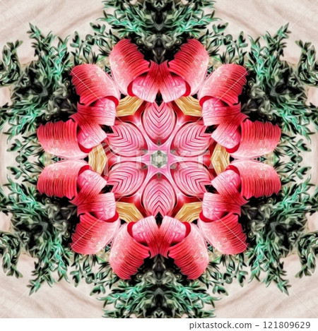 Mystical pattern design for the background. Fantasy flower texture for paper, wrapper, fabric, business card, carpet, tile, flyer printing. Swirl of luxury marble for any type of elegant home decor 121809629