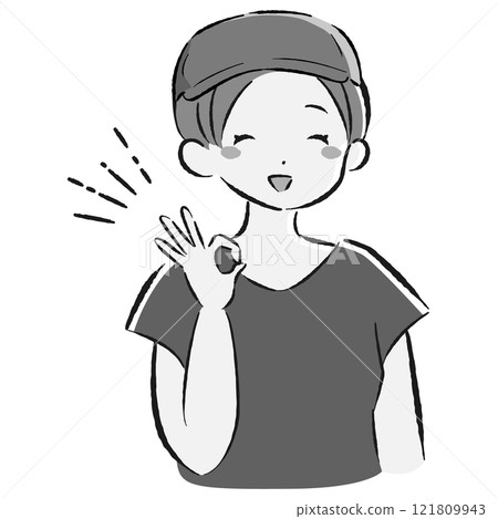 一名穿著工作服的女性給了好兆頭的插圖 121809943