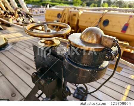 Ropes stretched across the masts of an old ship Ropes stretched across the masts of an old ship 121809964