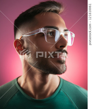 Tranquil Man Silhouette Against Pink Background 121810061