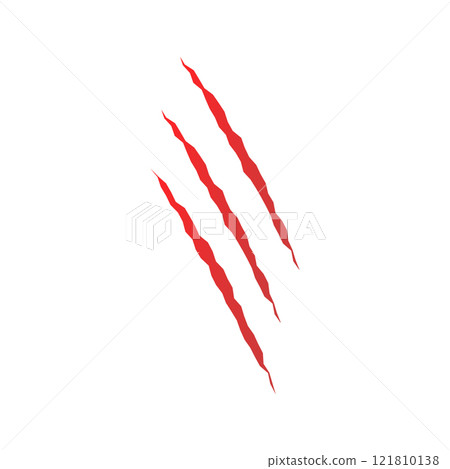 Cat scratch. Red Silhouette of animal claw paw marks isolated on white background. Wild or pet animal flat scratch marks. Damaged breaks and hollow scraps. Vector illustration Cat scratch. Red Silhouette of animal claw paw marks isolated on white background. Wild or pet animal flat scratch marks. Damaged breaks and hollow scraps. Vector illustration 121810138