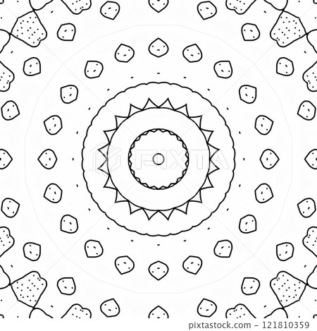 Coloring book page for kindergarten school students. Mandala colouring for traditional festive decoration. Artwork for practicing color fill up. Doodle work sample for learning purpose 121810359